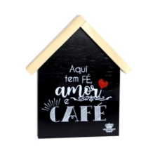 Placa de Mesa com Aplique - Aqui Tem Fé, Amor e Café